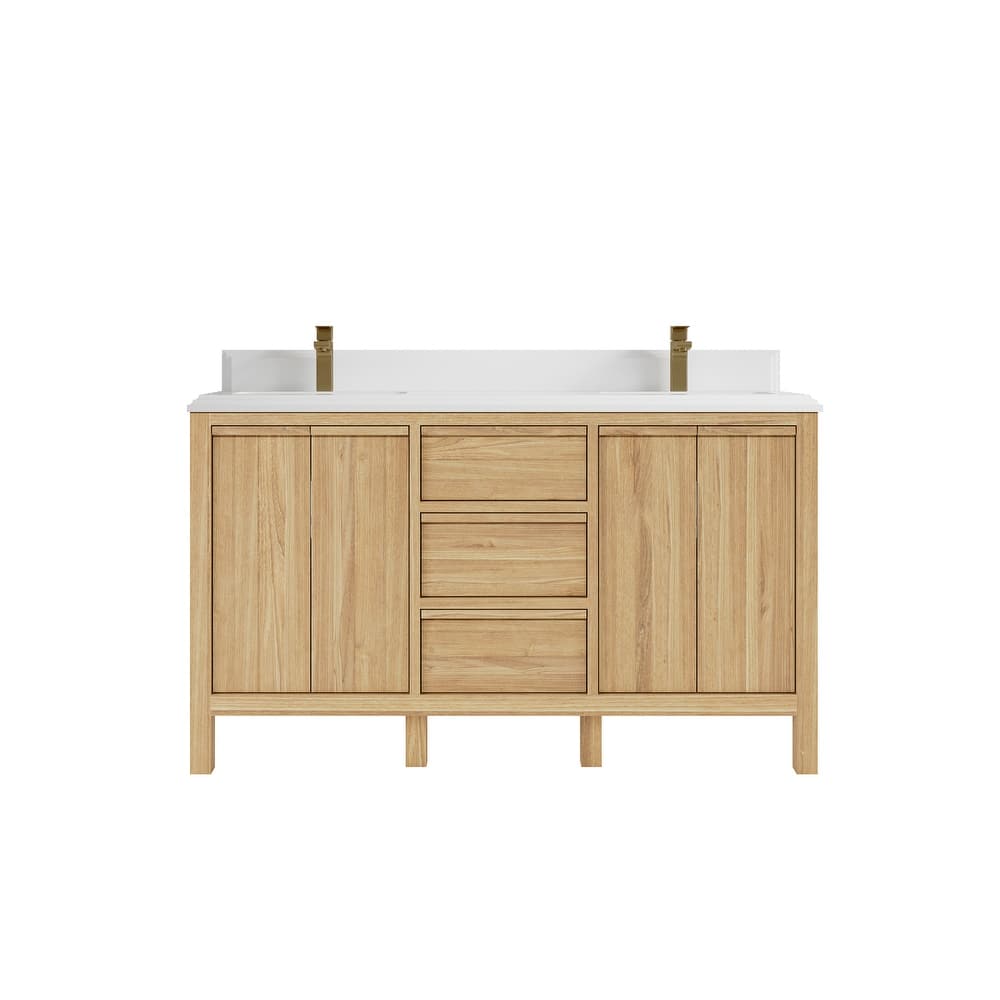 Willow Collections 60 in. W x 22 in. D Elizabeth Solid Teak Wood Double Sink Bathroom Vanity with Countertop