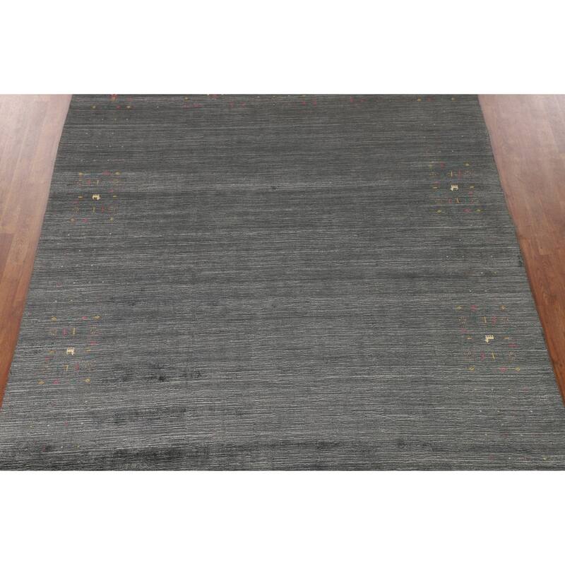 Tribal Gray Gabbeh Indian Area Rug Hand-Knotted Wool Carpet - 7'9" x 9'9"