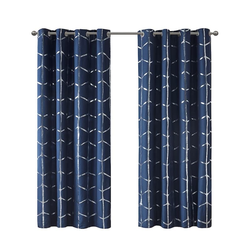 Total Blackout Metallic Print Grommet Top Curtain Panel(Only 1 Pc Panel)