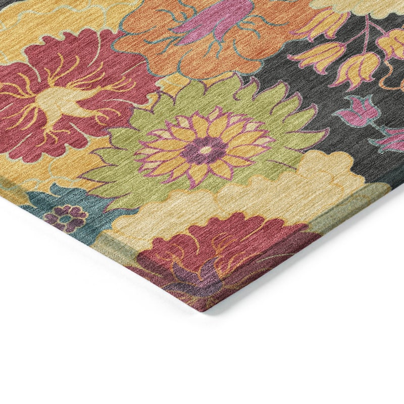 Machine Washable Indoor/ Outdoor Modern Floral Chantille Rug