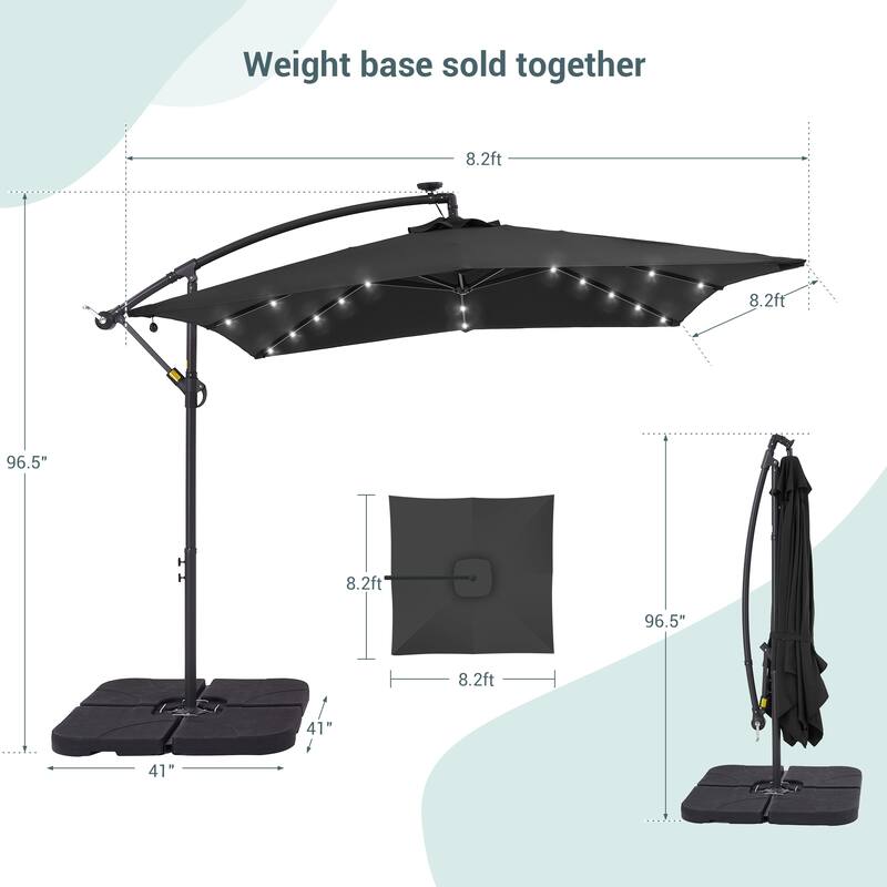 BONOSUKI 8.2Ft Solar Powered Cantilever Patio Umbrella With Base