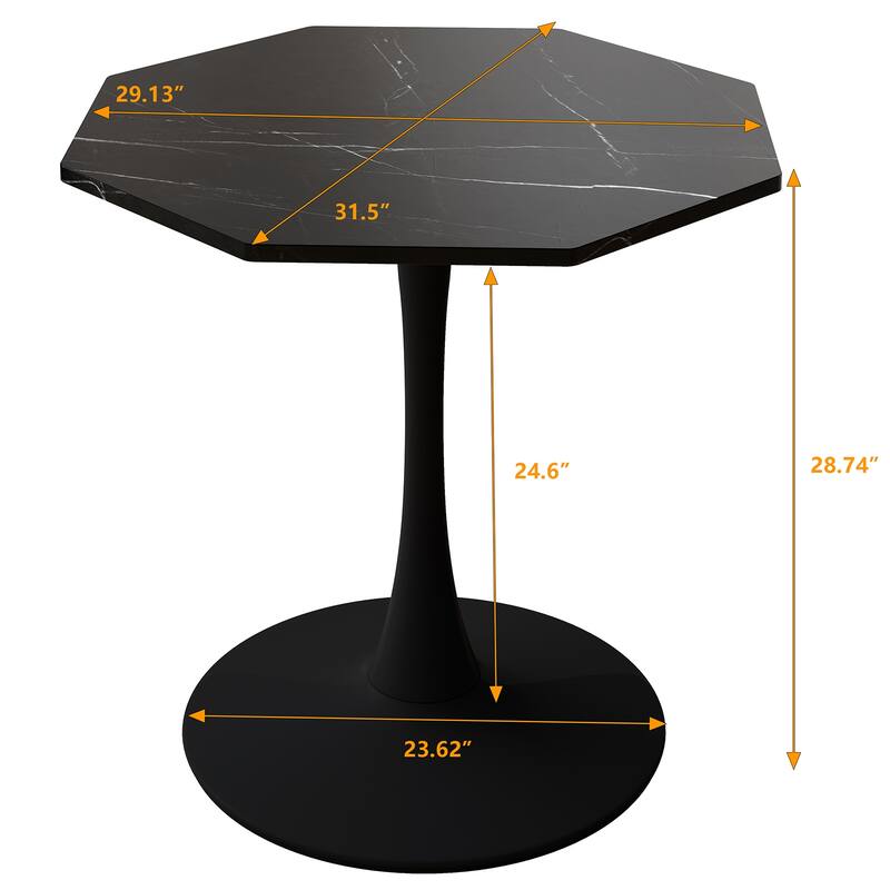 31.50" Modern Octagonal Coffee Table With Printed White Marble Table Top Metal Base For Dining Room Kitchen Living Room