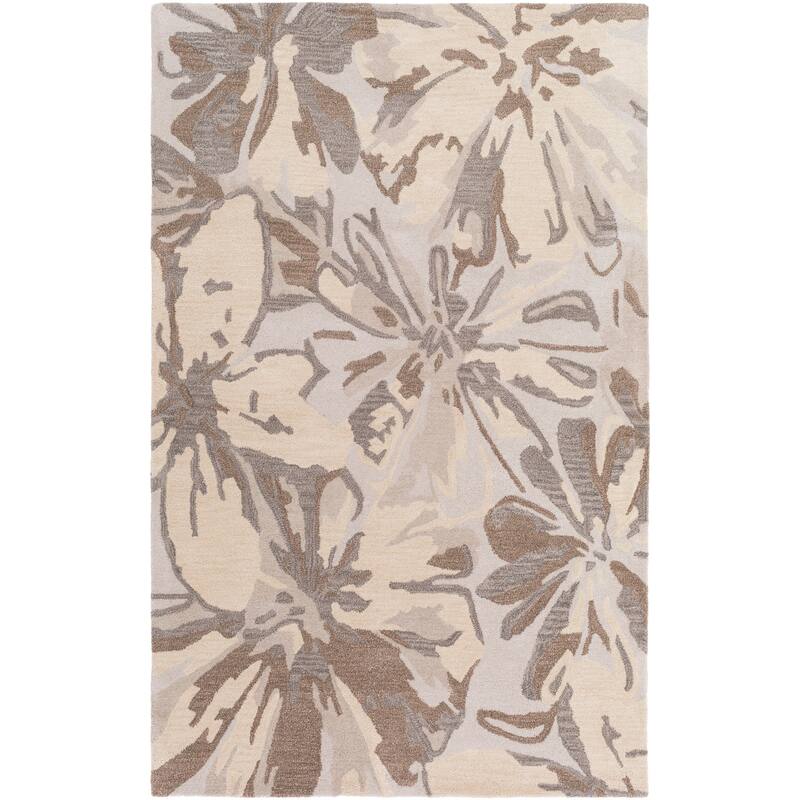 Handmade Putty Transitional Floral Wool Area Rug