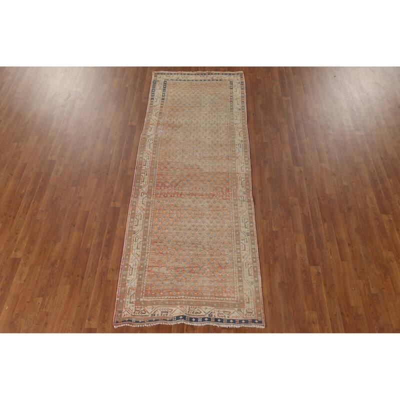 All-Over Botemir Persian Vintage Runner Rug Hand-Knotted Wool Carpet - 3'5" x 9'5"