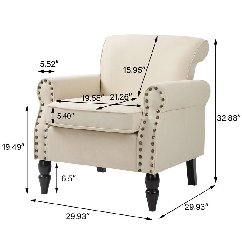 Modern Upholstered Armchair Nailhead Trim Accent Chair