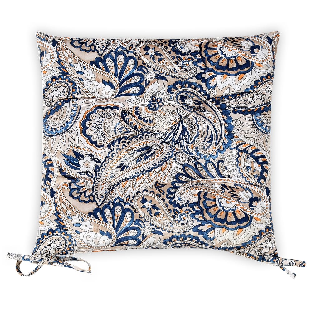 16-Inch Square Back Tufted Thick Indoor Chair Cushion with Ties (Set of 4)