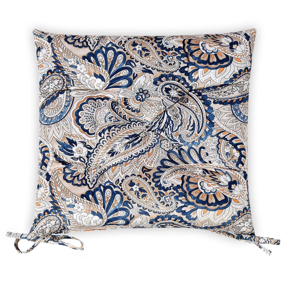 Luxurious Handmade 16-Inch Square Thick Tufted Indoor Dining Chair Seat Cushions with Ties