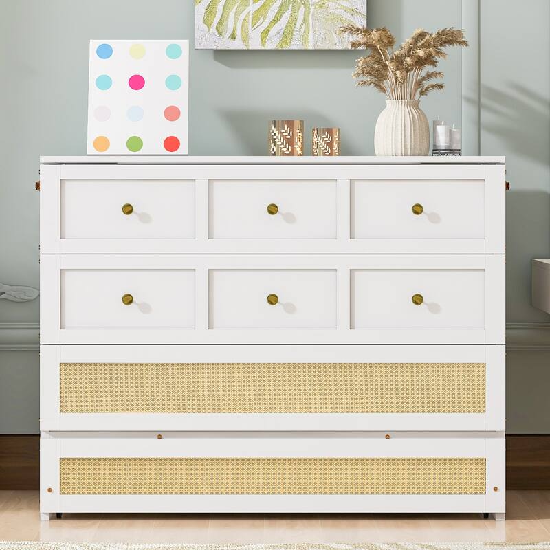 Full Size Murphy Bed with Large Storage Drawers and Space Saving Design - White