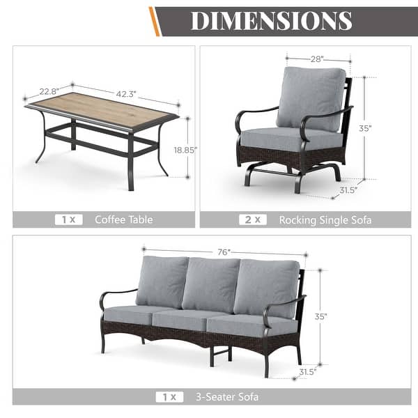 dimension image slide 4 of 16, MAISON ARTS 4 Pieces Rattan Wicker Patio Furniture Set with Swivel Chairs and Coffee Table for Outdoor Spaces