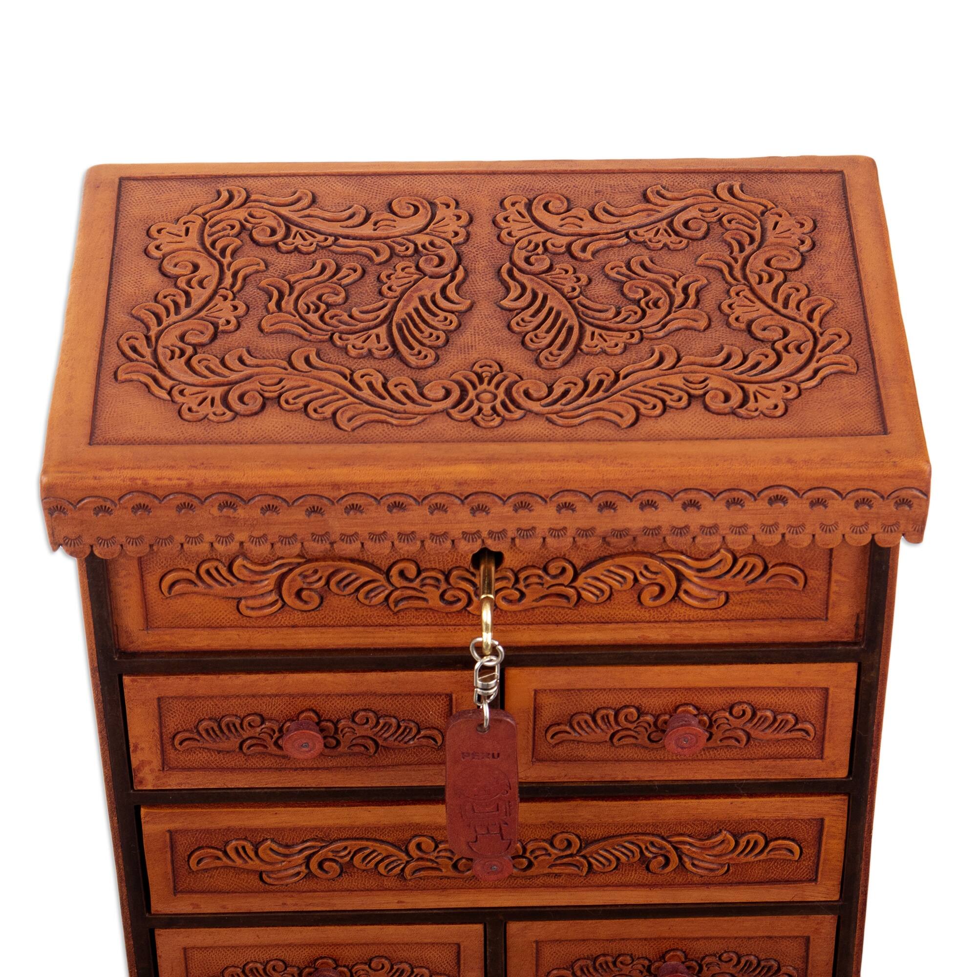 Novica Handmade Baroque Secrets Wood And Leather Jewelry Box Bed Bath