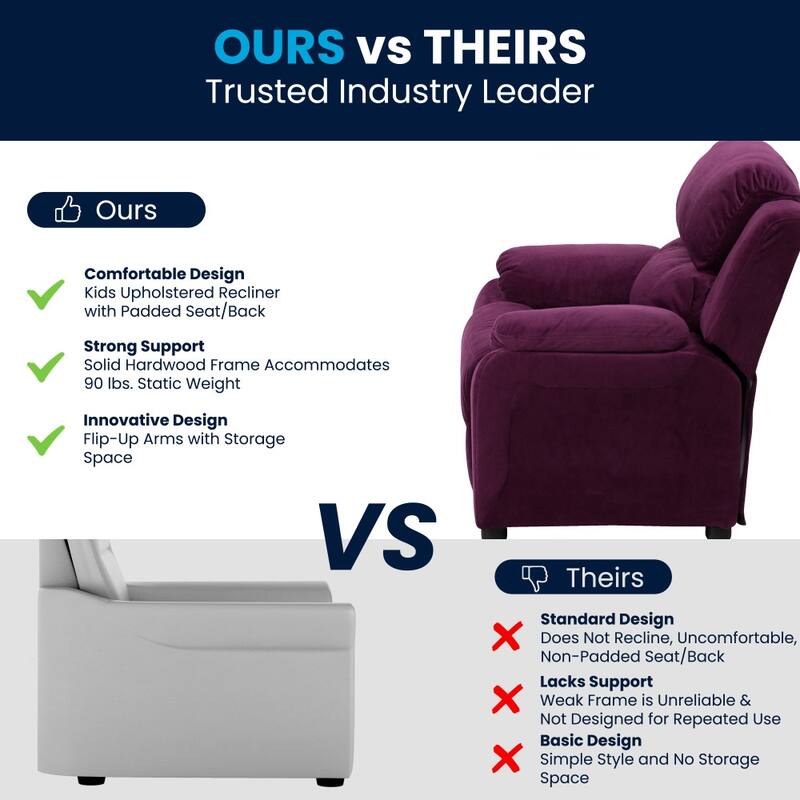 Deluxe Padded Contemporary Kids Recliner with Storage Arms