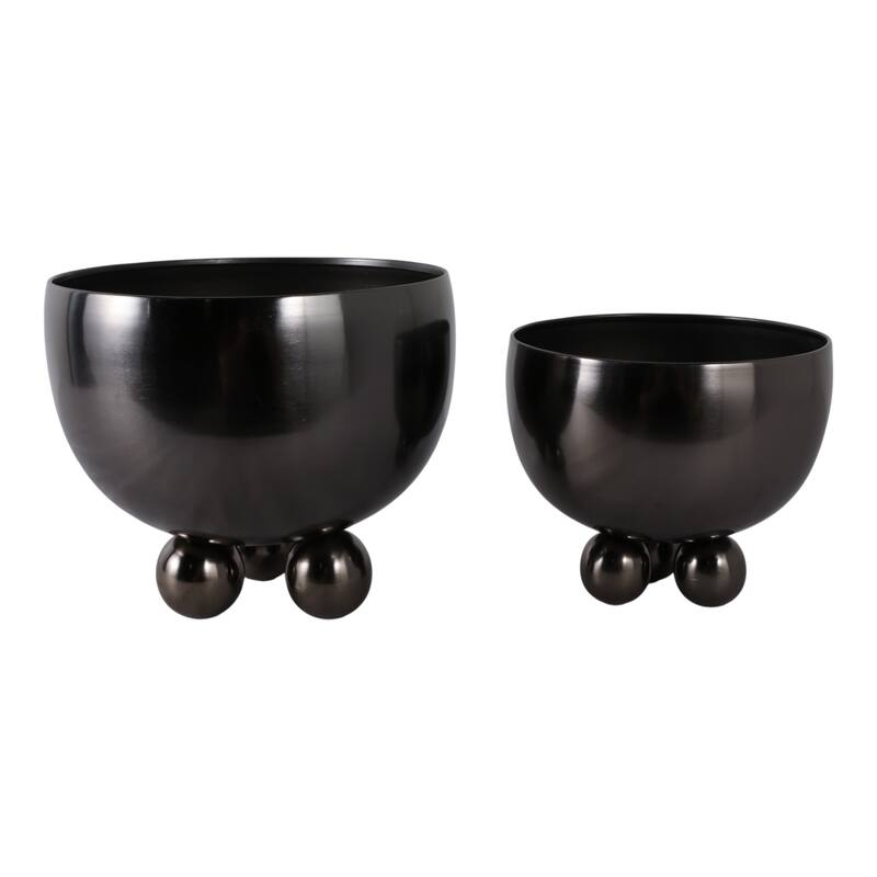 Metal Planters Modern Sleek Decorative Footed Bowl Design (Set of 2) - 10.5" x 10.5" x 9.25"