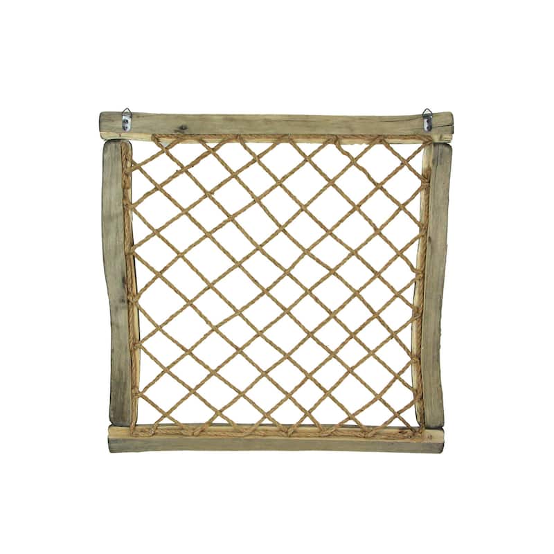 Distressed Wood And Rope Sculpture Wall Art Rustic Faux Window Decor