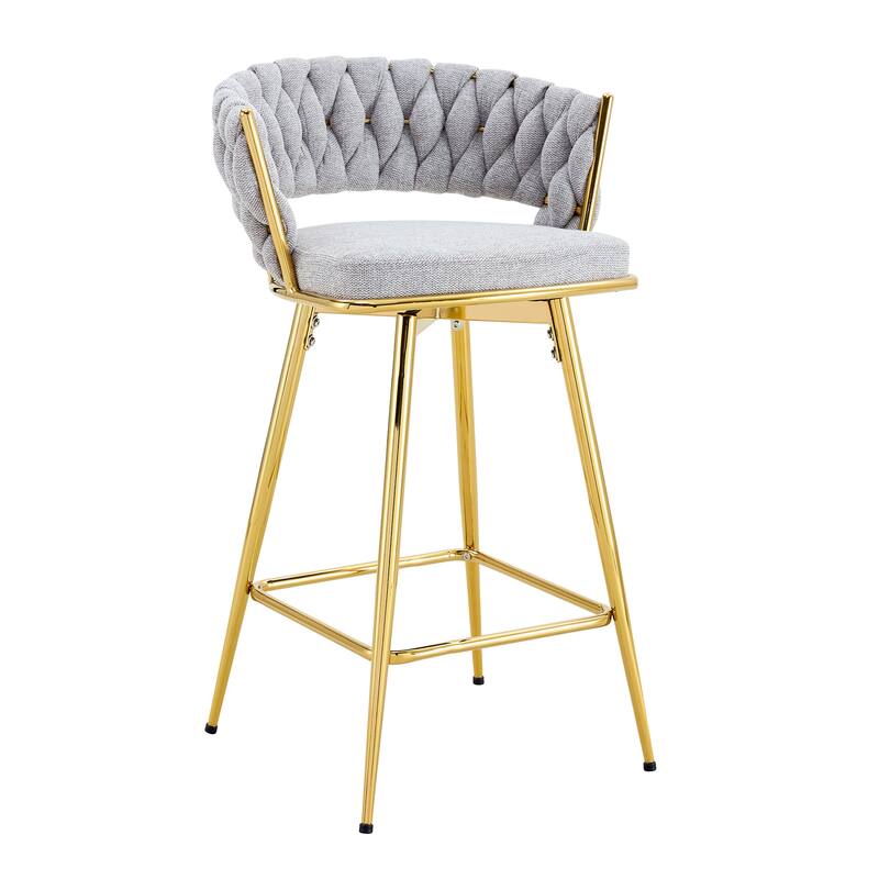 Swivel Bar Stools with Breathable Cotton and Linen Soft Cushions Set of 2