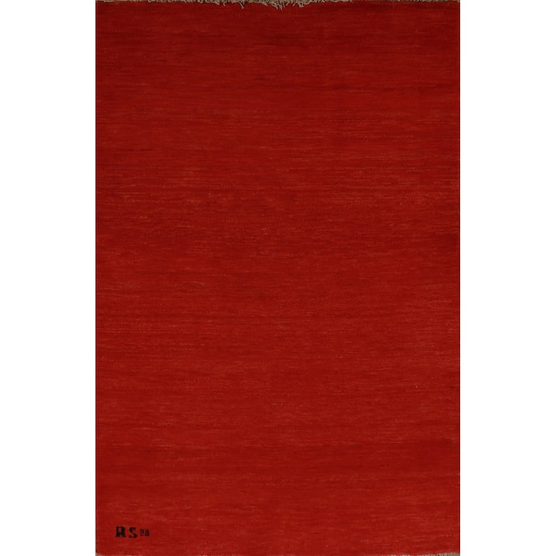 Red Modern Gabbeh Oriental Rug Hand-Knotted Wool Carpet - 3'3" x 4'11"