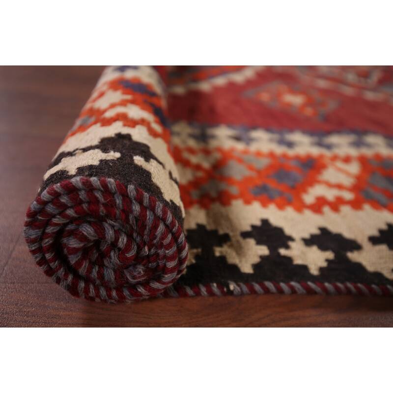 Geometric Kilim Qashqai Persian Area Rug Flatweave Wool Carpet - 5'1"x 7'3"