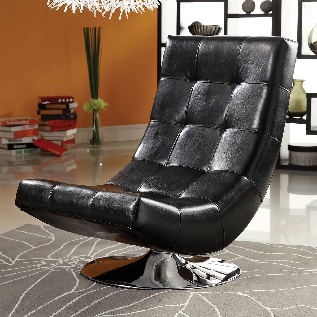 Furniture of America Poss Modern Faux Leather Tufted Swivel Chair