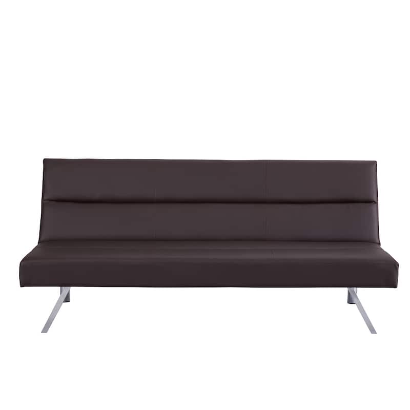Modern Faux Leather Futon Sofa Bed - Convertible Folding Couch with Chrome Legs, Small Reclining Sofa