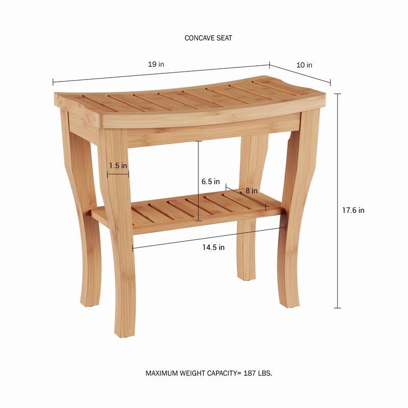 Bamboo Shower Bench Spa Stool - Wood 2-Tier Seat, Foot Rest Shaving Stool with Non-Slip Feet + Storage Shelf by Lavish Home