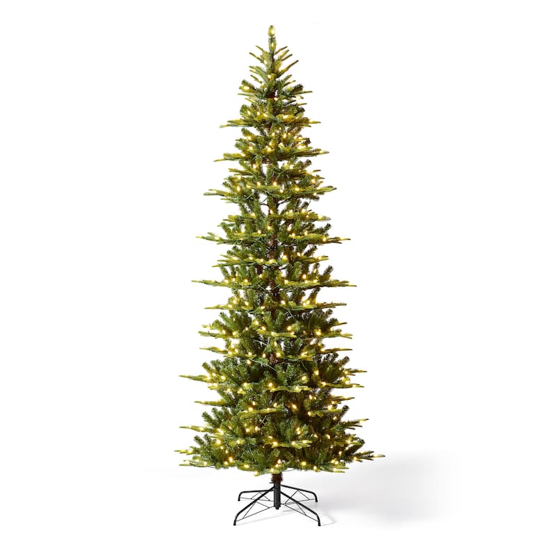 Glitzhome 7.5ft/9ft Pre-Lit Evergreen Slim Fir Artificial Christmas Tree With Strawberry Lights