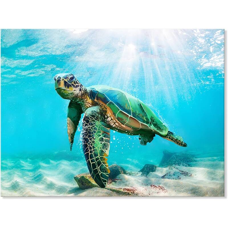 Green Sea Turtle Wall Decor Tropical Canvas Wall Art - 16 x 12