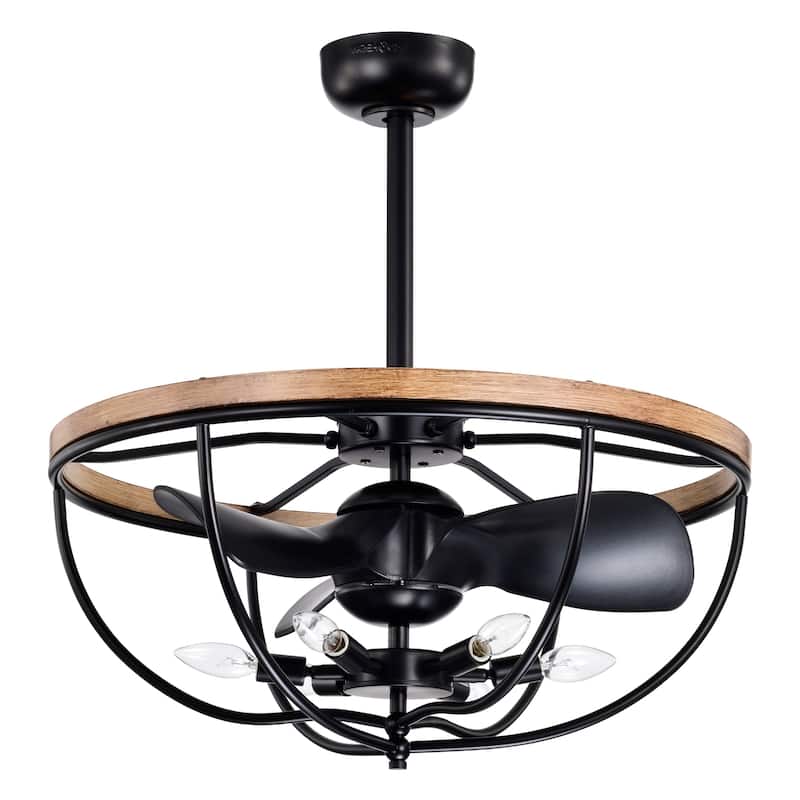 Adeline 26 Inch Imitation Wood Grain Matte Black Finish Ceiling Lighted Fandelier with Remote