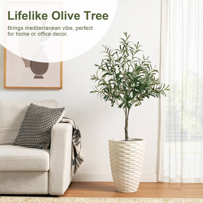 Glitzhome 4/6ft Faux Olive Tree with Black Pot Real Touch Artificial Plant
