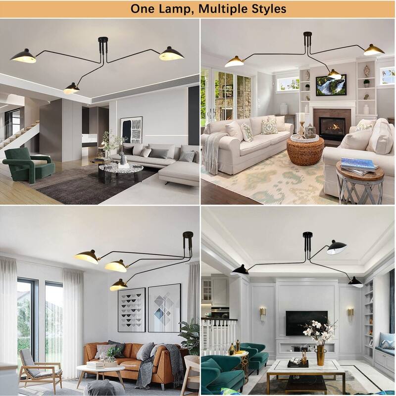 Mid Century Modern Black Chandelier with Swing Arm for Dining Room