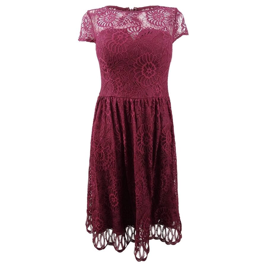 Kensie Women's Lace Midi Fit & Flare Dress (2, Burgundy)