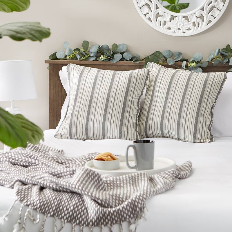 Navy Herringbone Stripe Recycled Cotton Pillow Cover 18x18 (Set of 2)