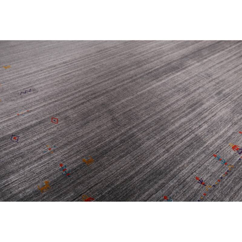 Silver Gray Striped Gabbeh Indian Area Rug Handmade Wool Carpet - 8'0"x 9'8"