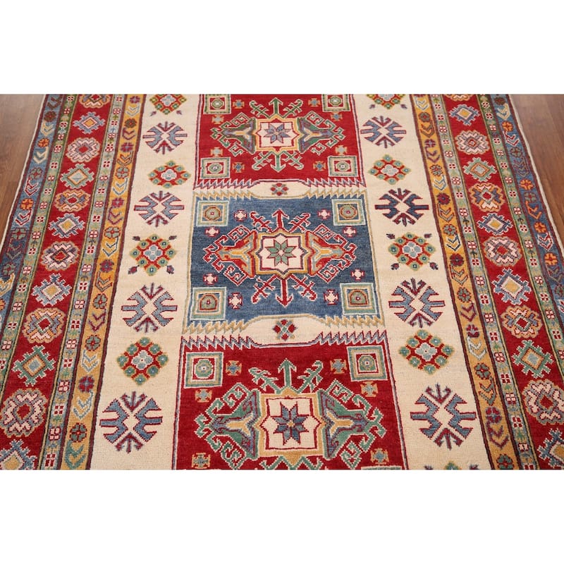 Beige Kazak Oriental Area Rug Handmade Wool Carpet - 5'2" x 6'9"