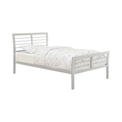 Slatted Full Size Metal Bed with Flared and Linear Details, Silver