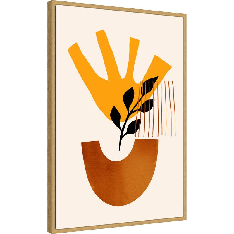 Sunshine Flower No 5 by Eins Kubistika Framed Canvas Wall Art Print - Sylvie Bright Gold