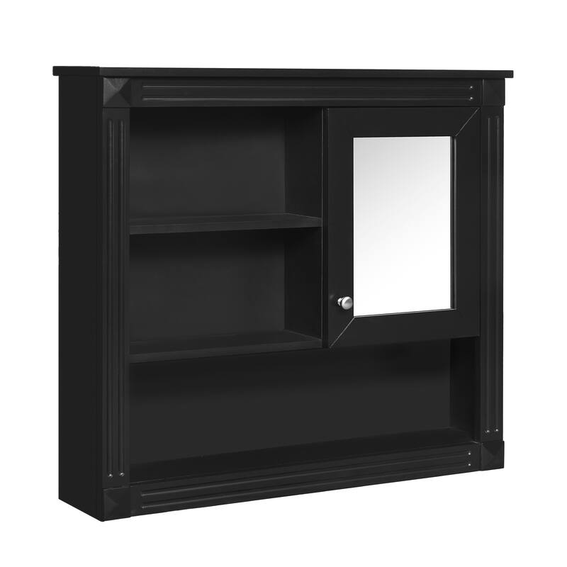 Modern 32'' Wall Mounted Medicine Cabinet for Bathroom with High-definition Mirror, Open Shelves and Adjustable Shelf