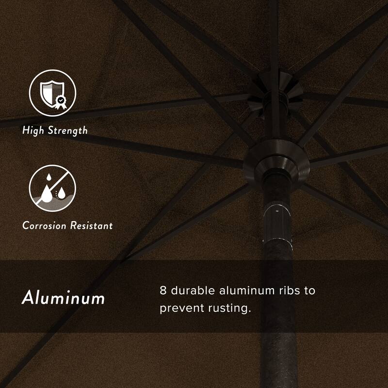 California Umbrella 9-foot Round Crank Lift, Push ButtonTilt, Bronze Frame Finish, Aluminum Patio Umbrella with Sunbrella Fabric