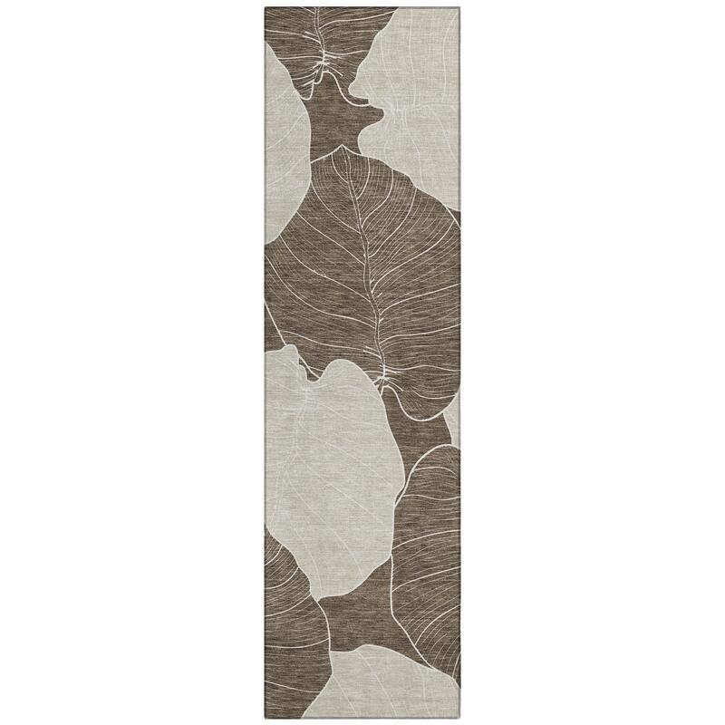 Machine Washable Indoor/ Outdoor Tropical Floral Chantille Rug