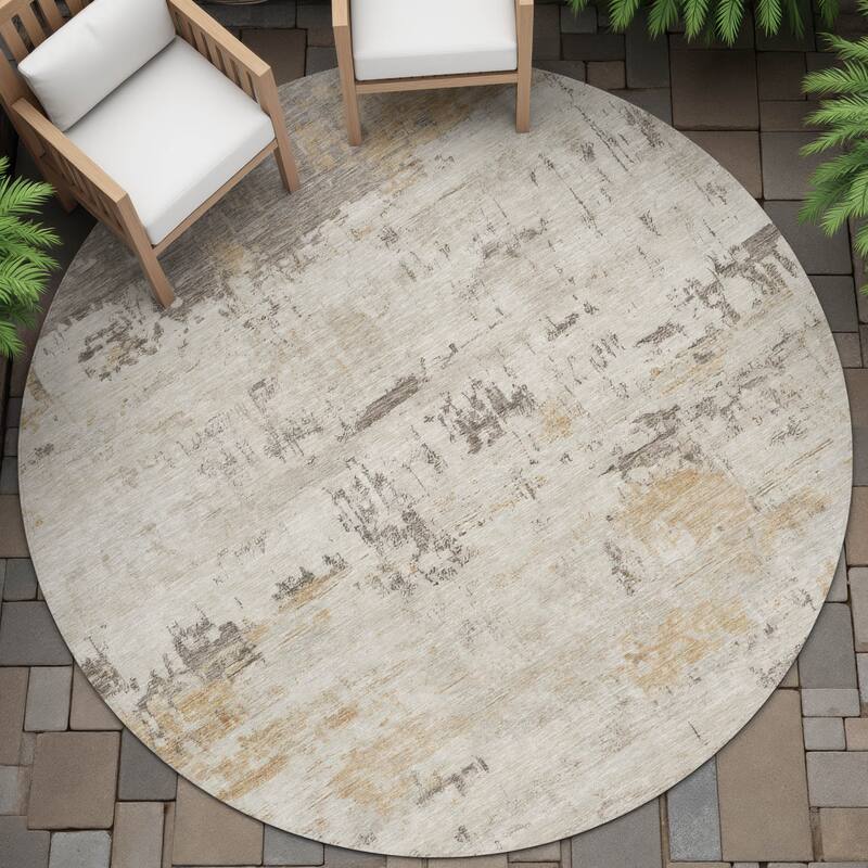 Machine Washable Indoor/Outdoor Abstract Allure Chantille Rug - Putty - 8' x 8'