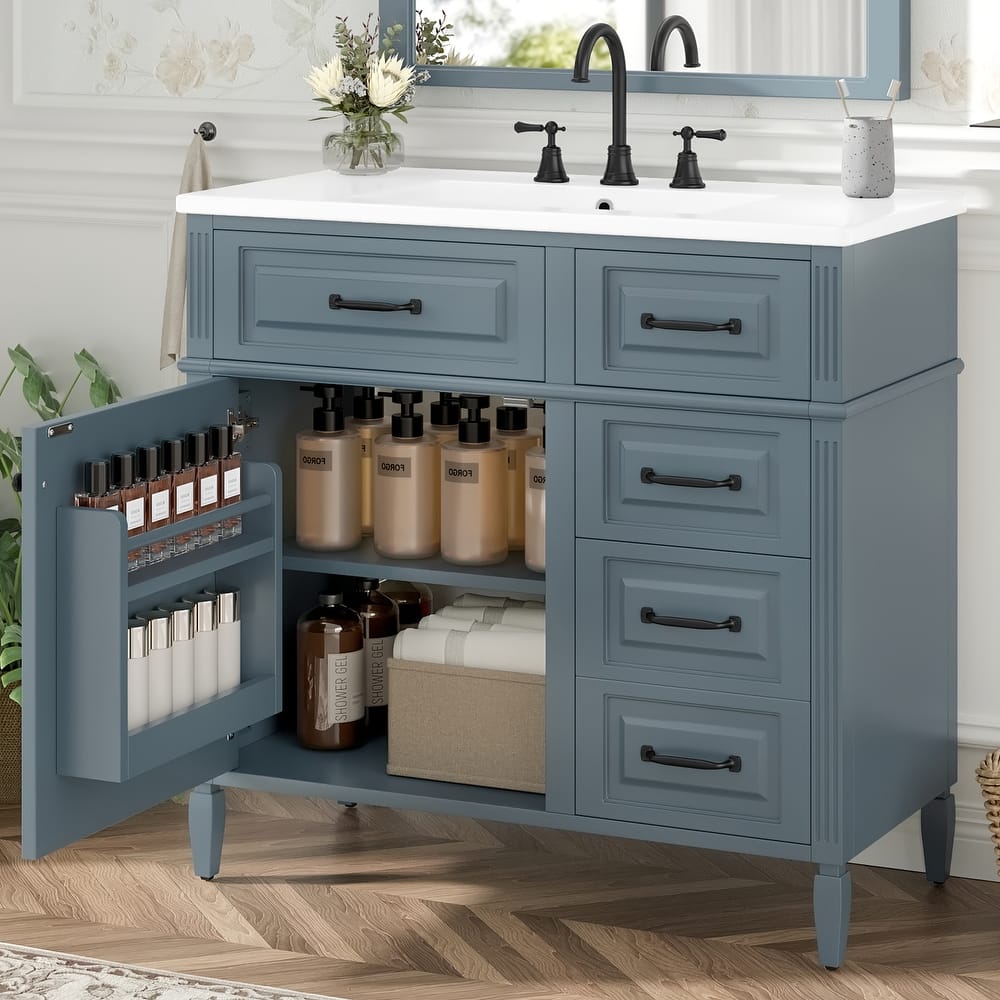 Freestanding 36 Inch Bathroom Vanity Cabinet with Ceramic Sink (Faucet Not Included)