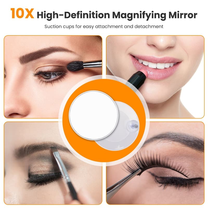 HD 10X Magnifying Vanity Mirror with 3-Color Dimmable LED Lights