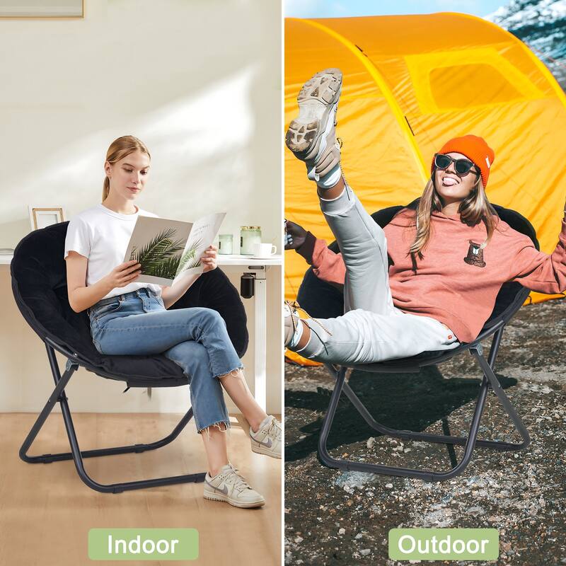 Javlergo 1/2 Pack Foldable Living Room Moon Chair 31.5 Inch Breathable with Black Frame Foldable Chair for Indoor Outdoor