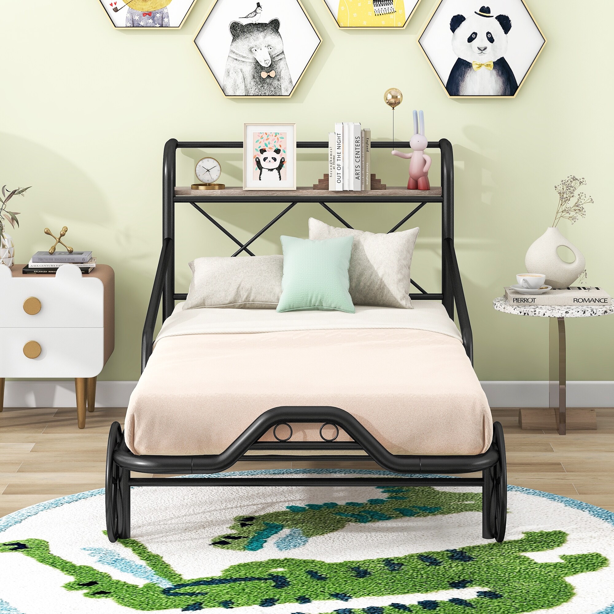Twin bed frame deals with guard rails