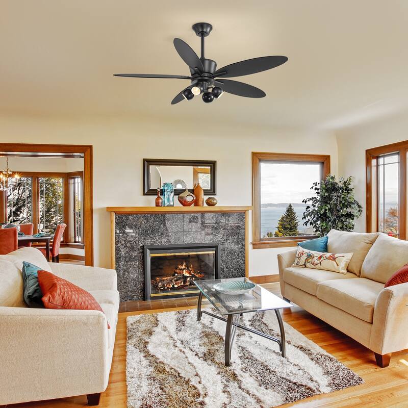 52-inch Matte Black Ceiling Fan with Remote and Light(5-Blade)