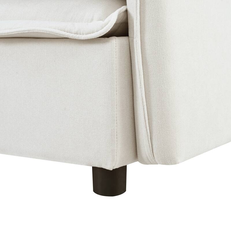 Double-Layer Cushion Modular 4-Seater Sofa with Storage, Beige Polyester