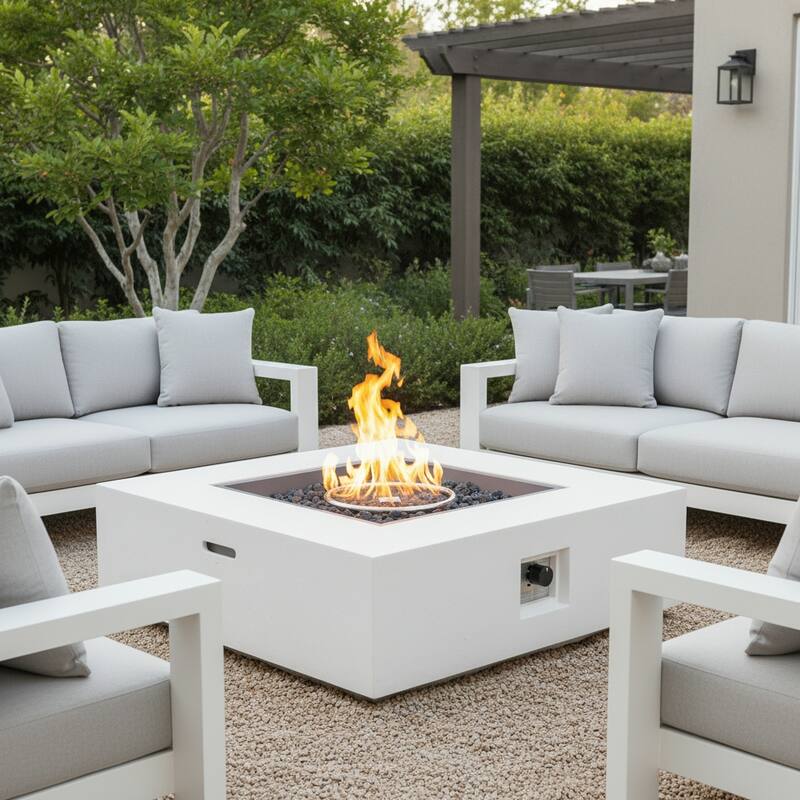 Aidan Outdoor 50,000 BTU Lightweight Concrete Square Fire Pit (No Tank Holder) by Christopher Knight Home - White