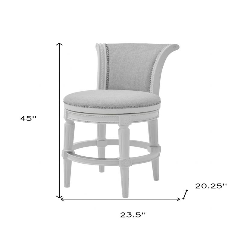 White Wood Frame Swivel Bar Chair with Linen Seat and Footrest