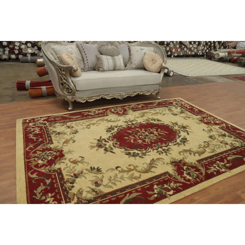 Victorian Style Floral Indian Area Rug 7x10 - 9' 7'' X 6' 7''