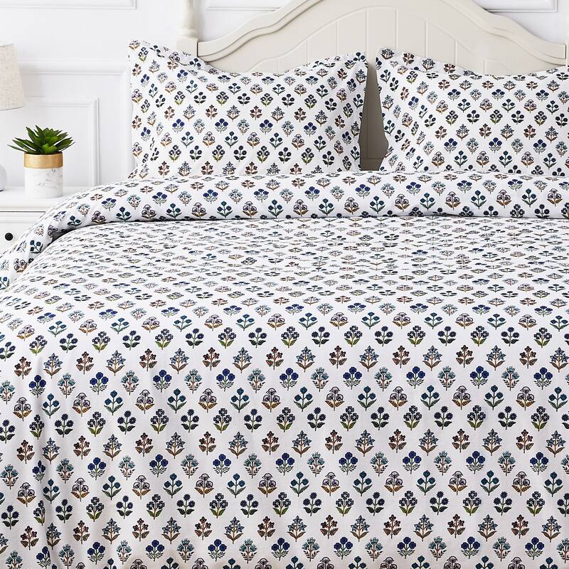 Happy Garden Cotton Duvet Set Multi Blue