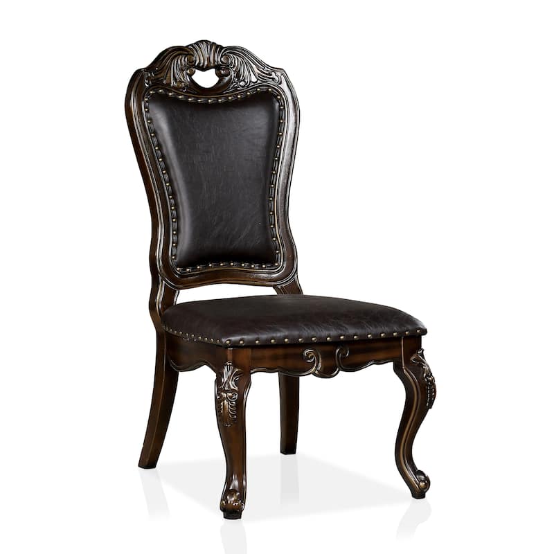 Abeni Traditional Walnut Solid Wood Nailhead Trim Side Chairs (Set of 2) by Furniture of America