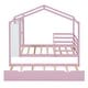 preview thumbnail 4 of 12, Pink Twin Size Solid Wood House Bed with Trundle, Fence, and Writing Board for Kids
